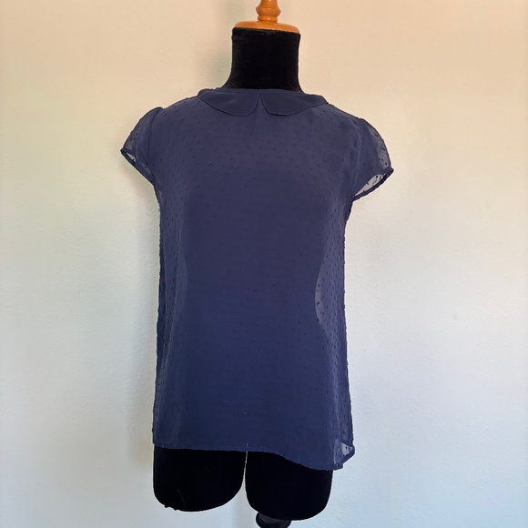 Frenchi Sheer Navy Swiss Dot Peter Pan Collar Blouse - Picture 1 of 6